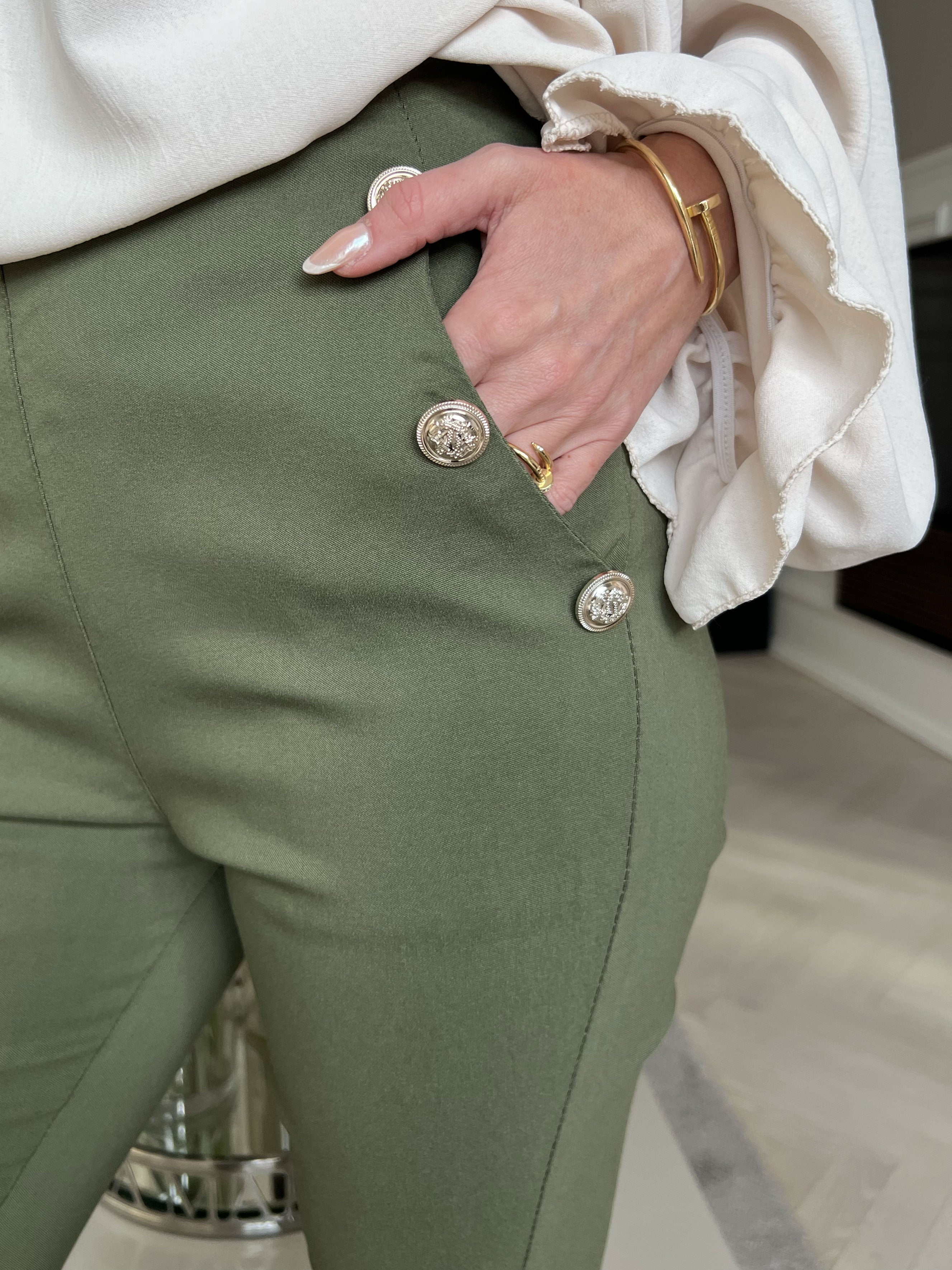 Emma - Leggings med elastikkant i livet og guld knapper